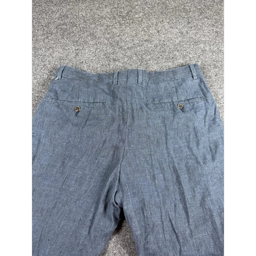 H&M Relaxed Fit Blue 100% Linen Tapper Leg Pants Size 34R Summer Boho‎ Minimal